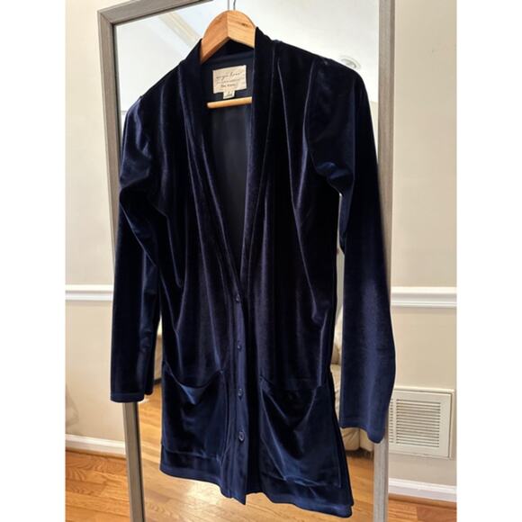 Evy Tree Women's Velour Cardigan Navy Blue Size Small - Picture 3 of 6
